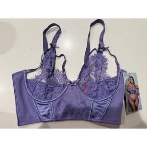 Seven til Midnight Purple Lace‎ Satin Longline Bra Style Size 1X/2X
